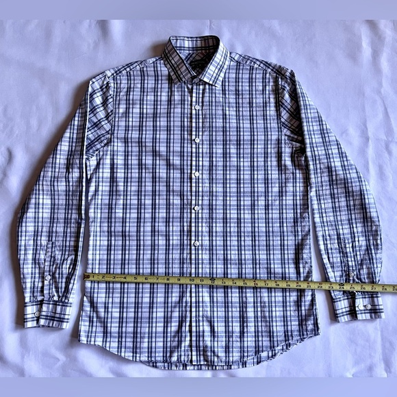 Kenneth Cole Gray Plaid Collared Button-Up Long Dress Shirt - Picture 5 of 7